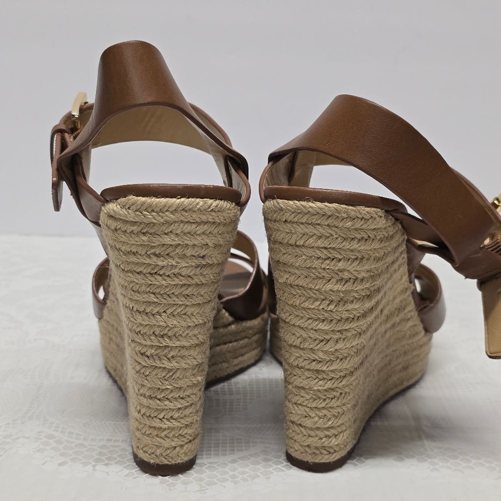 Michael Kors Viola Espadrille Wedge Sandals In Peanut Butter Genuine Leather 7.5 - Picture 4 of 11